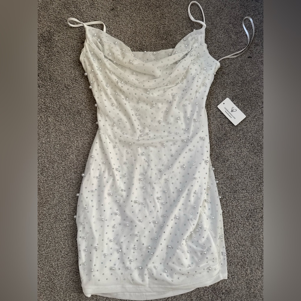Catalina Rhinestone And Pearl Formal Mini Dress Windsor White Bachelorette Bride